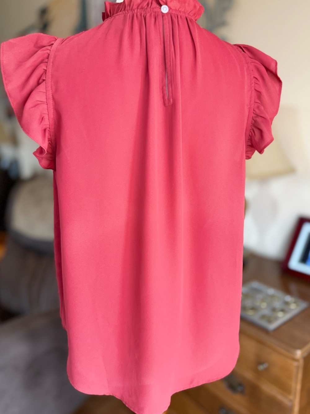 LOFT Coral Rust Ruffle Cap-Sleeve Blouse - Picture 4 of 8